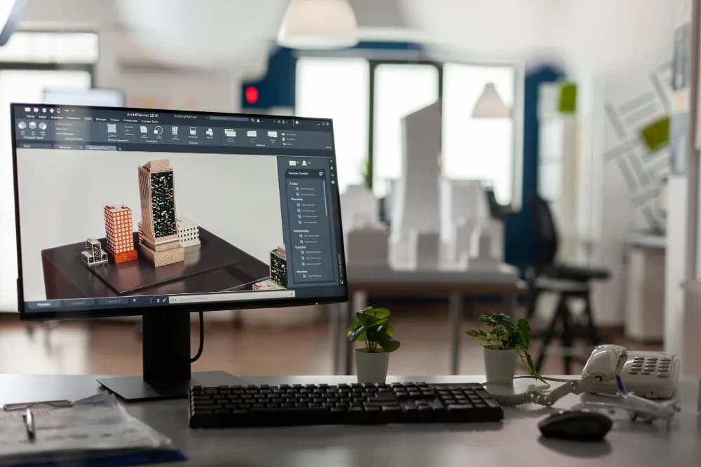 Computer screen displaying a Revit building design model